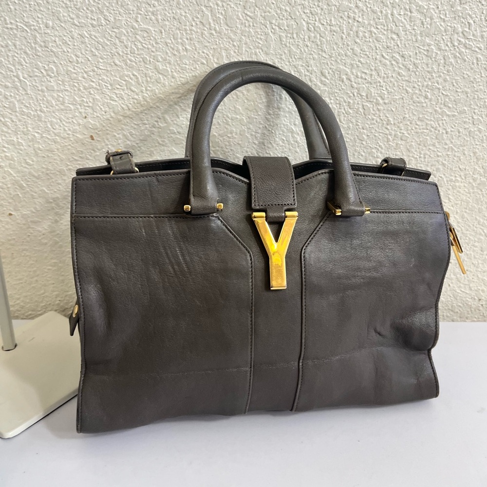 Yves Saint Laurent Leather Tote with Gold Logo